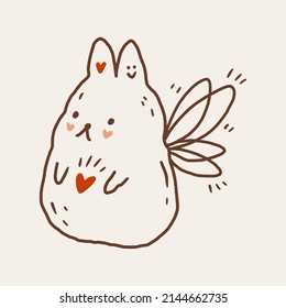 Vector cartoon magic fairy rabbit or bunny little Easter cute childish illustration. Babyish childish style illustration, print for posters, cards, mugs, clothes, party decor and other.