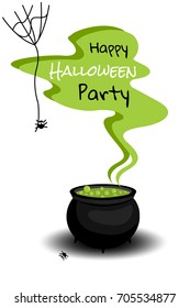  Vector Cartoon magic. Magical boiler isolated on white background. Halloween text in the green smoke.