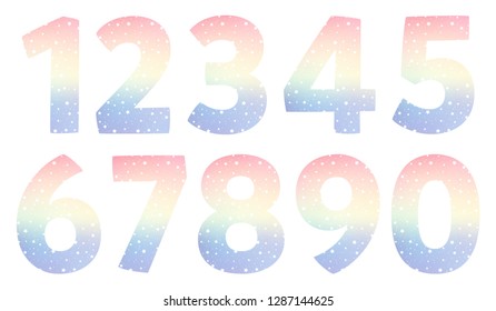 Vector cartoon magic numbers. Set of color numbers. The ten numbers from one to zero. Isolated illustration