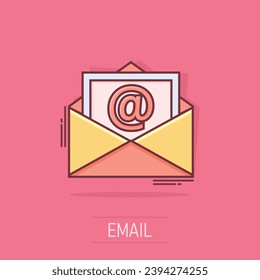 Vector cartoon mail envelope icon in comic style. Email sign illustration pictogram. Mail business splash effect concept.