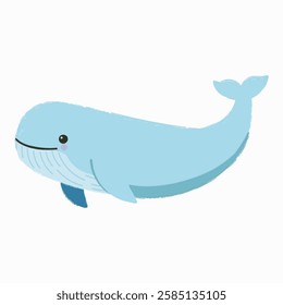 A vector cartoon of a majestic blue whale swimming with a soft, rounded body and a friendly face. Perfect for marine themed educational materials, storytelling, and children’s books.