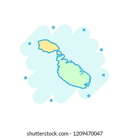 Vector cartoon Malta map icon in comic style. Malta sign illustration pictogram. Cartography map business splash effect concept.