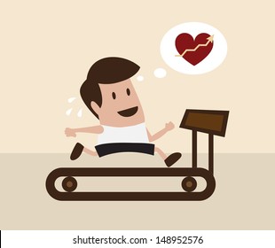 Vector cartoon of man jogging on treadmill