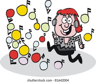 Vector cartoon of man listening to music
