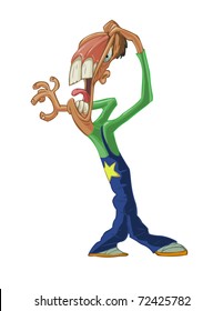 vector cartoon man pulls  his lips