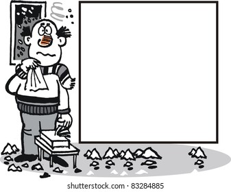 Vector cartoon of man with running nose and tissues