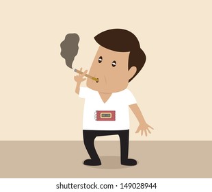 Vector cartoon of Man is Smoking with bomb timer
