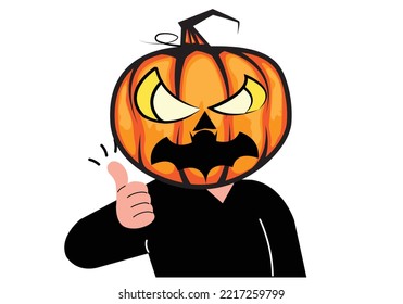 Vector Cartoon Man Wearing Pumpkin Devil Halloween.