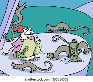vector cartoon man with weasels