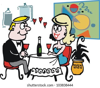 Vector cartoon of man and woman having romantic dinner