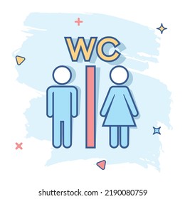 Vector Cartoon Man And Woman Icon In Comic Style. People Sign Illustration Pictogram. WC Toilet Business Splash Effect Concept.