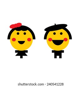 Vector, cartoon man and woman smiley characters