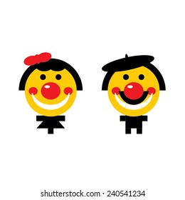 Vector, cartoon man and woman smiley characters