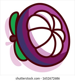 Caricatura vectorial Mangosteen abierta con Stem aislado