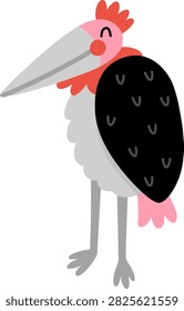 Vector cartoon marabou stork isolated on white background. Funny African or safari animal clipart. Cute savannah bird icon for kids. Flat savanna element. Africa wildlife illustration
