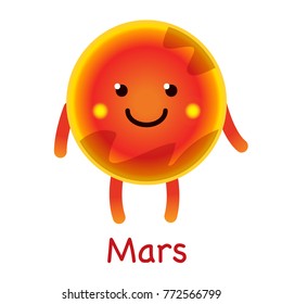 Vector cartoon Mars planet character isolated on white