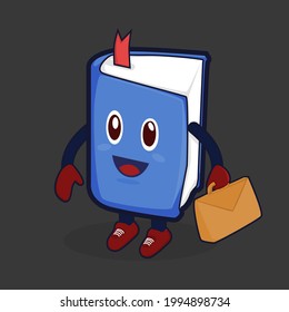 Vector Cartoon Mascot Blue School Book Character Smiling While Carrying A Brown Bag