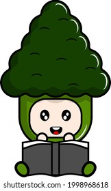 vector cartoon mascot character of broccoli vegetable costume reading a book