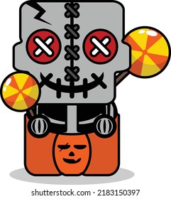 vector cartoon mascot character halloween skull cute voodoo doll candy box pumpkin