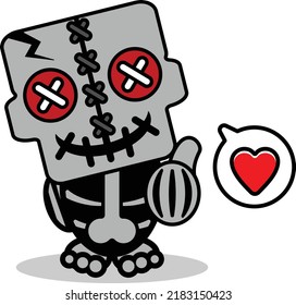 vector cartoon mascot character halloween skull cute voodoo doll thumbs up love