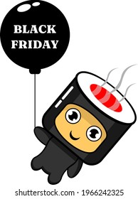 vector cartoon mascot character sushi roll, Black Friday sale balloon, perfect for advertising or promotion