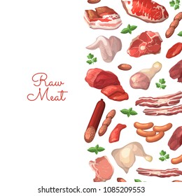 Vector cartoon meat elements background illustration with place for text