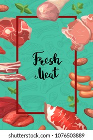 Vector cartoon meat elements frame illustration