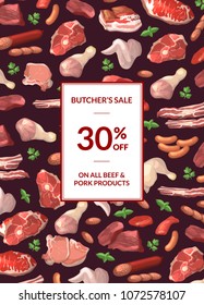 Vector cartoon meat elements sale poster