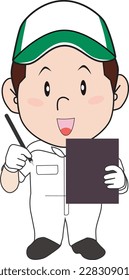 Vector Cartoon of Mechanic Mascot Showing Thumb Up on write background