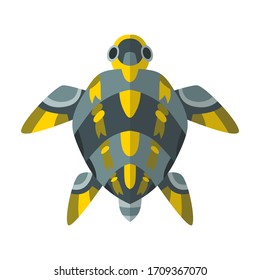 Vector cartoon mechanical robotic turtle. Toy androids with artificial intelligence, pet for games. Creature produced by people. Futuristic artificial pet friend technology