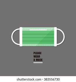 vector cartoon medical mask / flat style, sign, icon template / green on grey