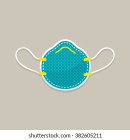 vector cartoon medical mask, respirator, dust mask / flat style, icon, sign / blue