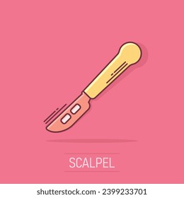 Vector cartoon medical scalpel icon in comic style. Hospital surgery knife sign illustration pictogram. Scalpel business splash effect concept.