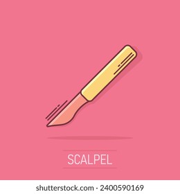 Vector cartoon medical scalpel icon in comic style. Hospital surgery knife sign illustration pictogram. Scalpel business splash effect concept.