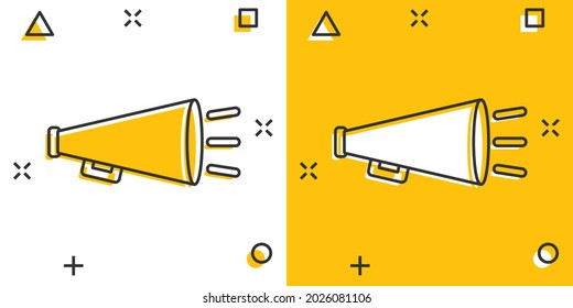 Vector cartoon megaphone icon in comic style. Bullhorn sign illustration pictogram. Megaphone business splash effect concept.