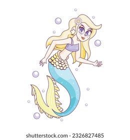 Vector Cartoon Mermaid Character isolated illustration