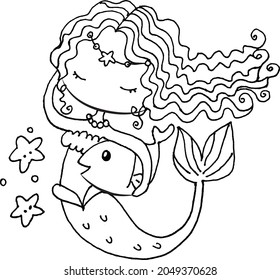 vector cartoon mermaid hold a big fish