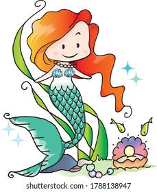 vector cartoon Mermaid under the sea