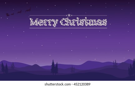 Vector cartoon of Merry Christmas on purple backgrounds