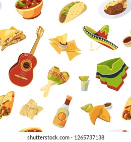 Vector cartoon mexican food pattern or background illustration