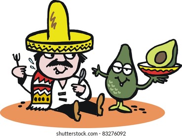 Vector cartoon of Mexican man with avocado