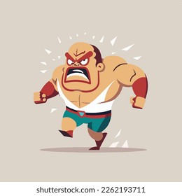 Vector cartoon mexican wrestler running with an angry face