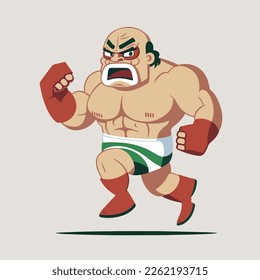 Vector cartoon mexican wrestler running with an angry face