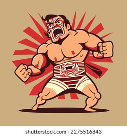 Vector cartoon Mexican wrestler running with an angry face, realistic, flat vector