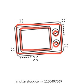 Vector cartoon microwave icon in comic style. Microwave oven sign illustration pictogram. Stove business splash effect concept.