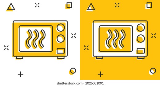 Vector cartoon microwave icon in comic style. Microwave oven sign illustration pictogram. Stove business splash effect concept.