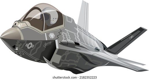 Vector Cartoon Military Stealth Jet Fighter Plane. Available EPS-10 Vector Format Separated By Groups And Layers For Easy Edit