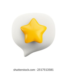 Vector cartoon minimal 3d white speech bubble with star icon. Realistic render of chat messaging, customer review rating, favorites symbol, comment in social media concept for web, app, infographics.