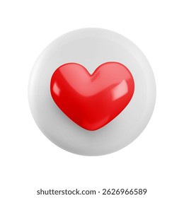 Vector cartoon minimal 3d white button with heart icon. Realistic render of circle like button sign, favorites symbol, comment in social media, like counter concept, love message for web, app, design.