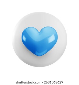 Vector cartoon minimal 3d white button with blue heart icon. Realistic render of circle like button sign, cute favorites symbol, comment in social media, like counter concept, love message for app.